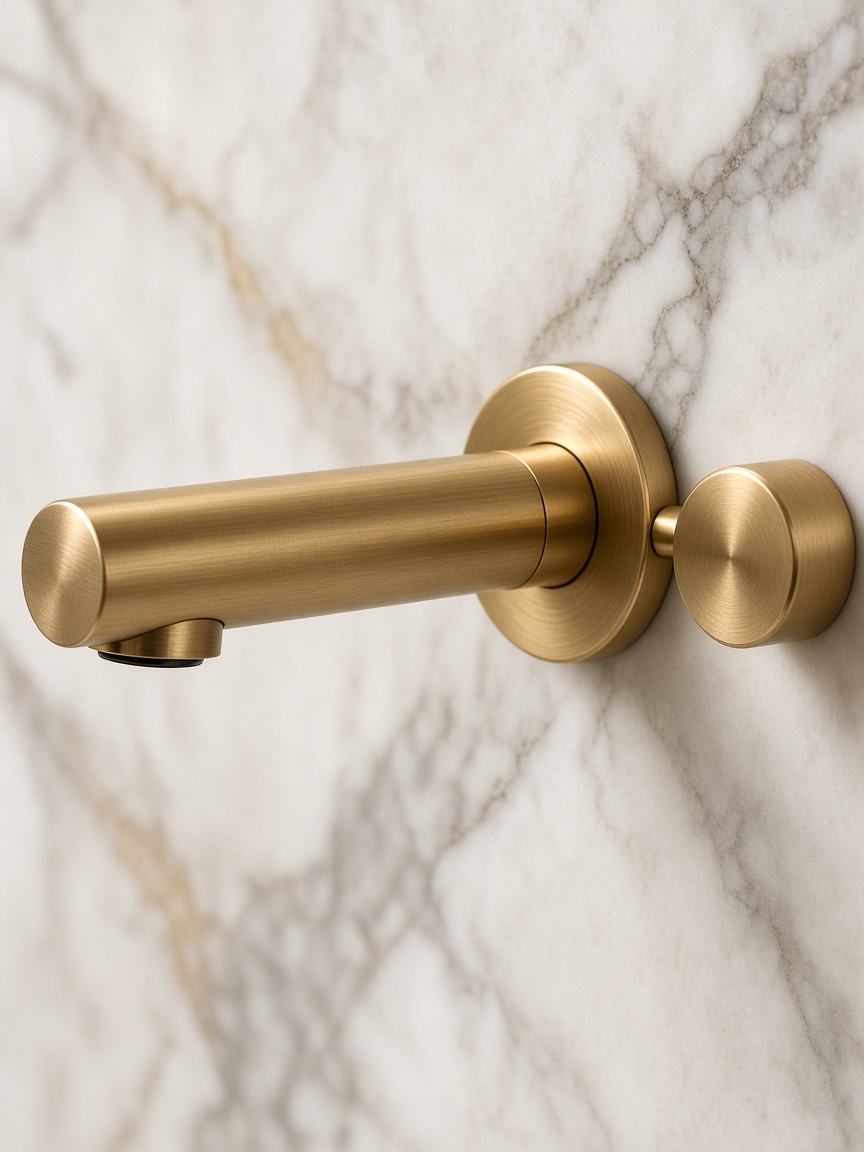 Brass tap on marble — metal in the bathroom