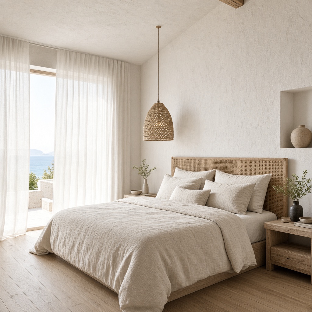 Крайбрежна suite с вар, ратан и светъл лен — resort посока
