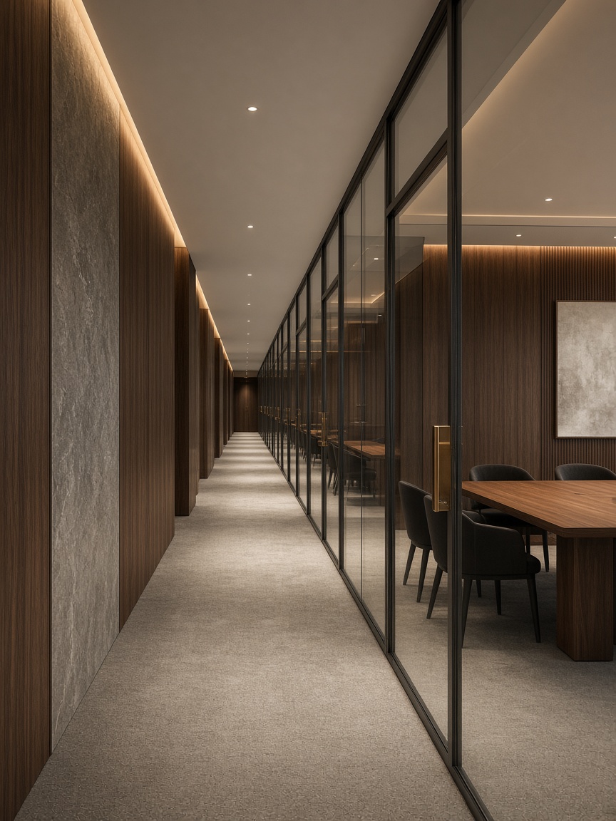 Meeting suite с остъклени зали и орехови маси