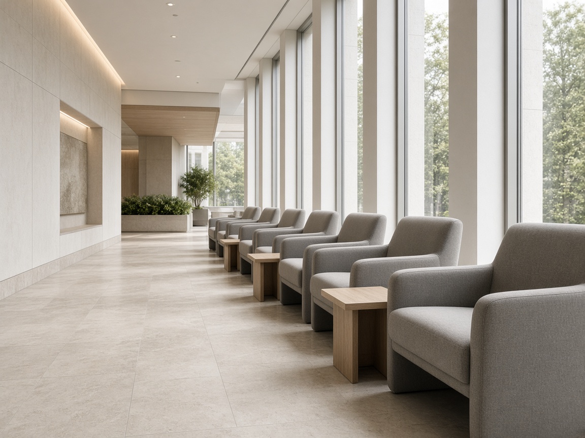 Ред от upholstered столове в луксозна празна чакалня с дневна светлина