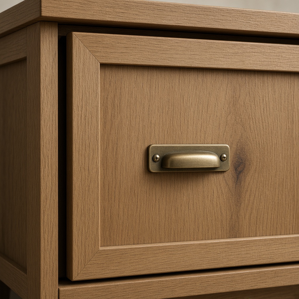 Дъбова фуга и месингова дръжка — joinery детайл по поръчка