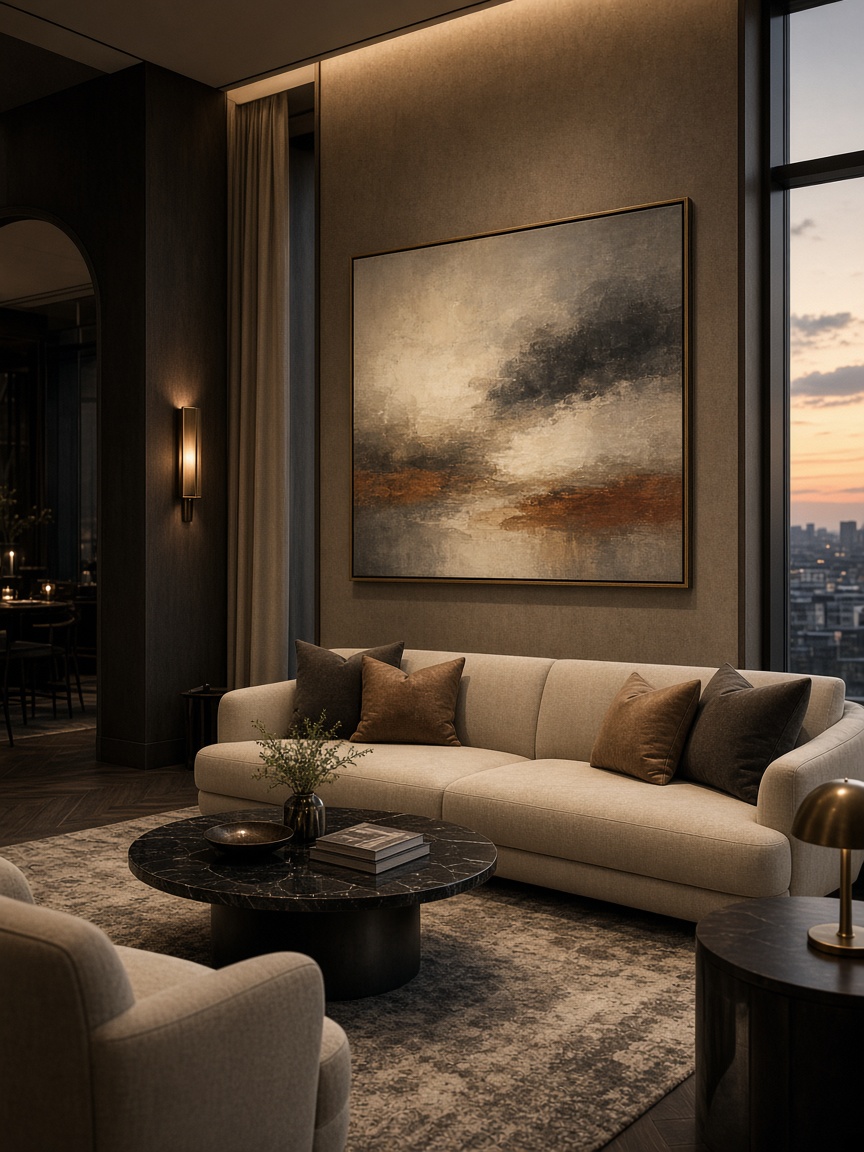 Lounge с диван и стенно изкуство